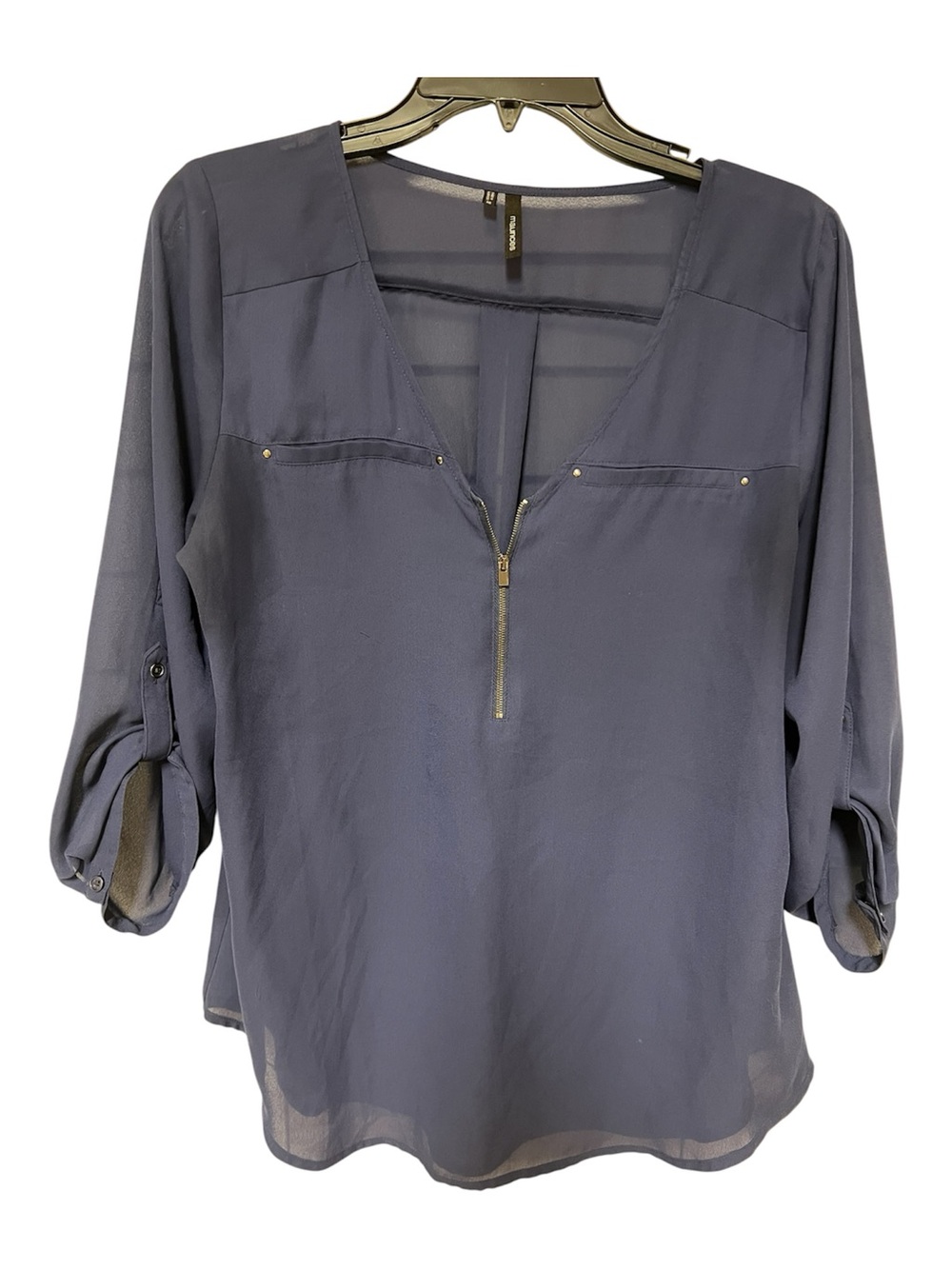 Maurices Slate Blue V-Neck Zip Blouse